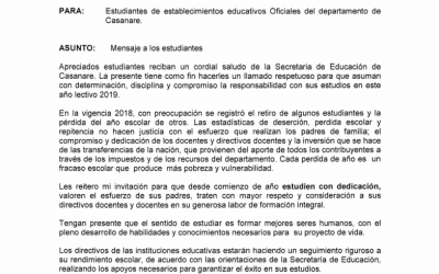 Circular #026 de la Secretaría de educación de Casanare