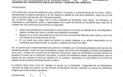 Comunicado responsabilidad padres de familia usuarios transporte escolar