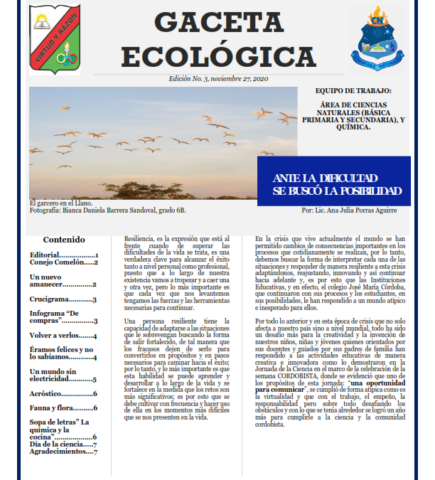 Gaceta Ecológica Edición N° 3 de 27  de Noviembre 2020